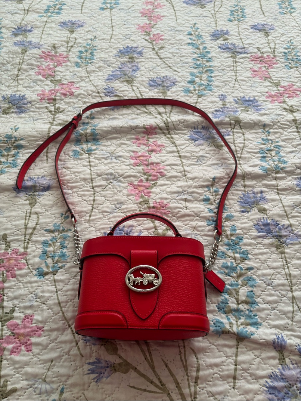 Coach Red Pebbled Leather Crossbody with Top Handle